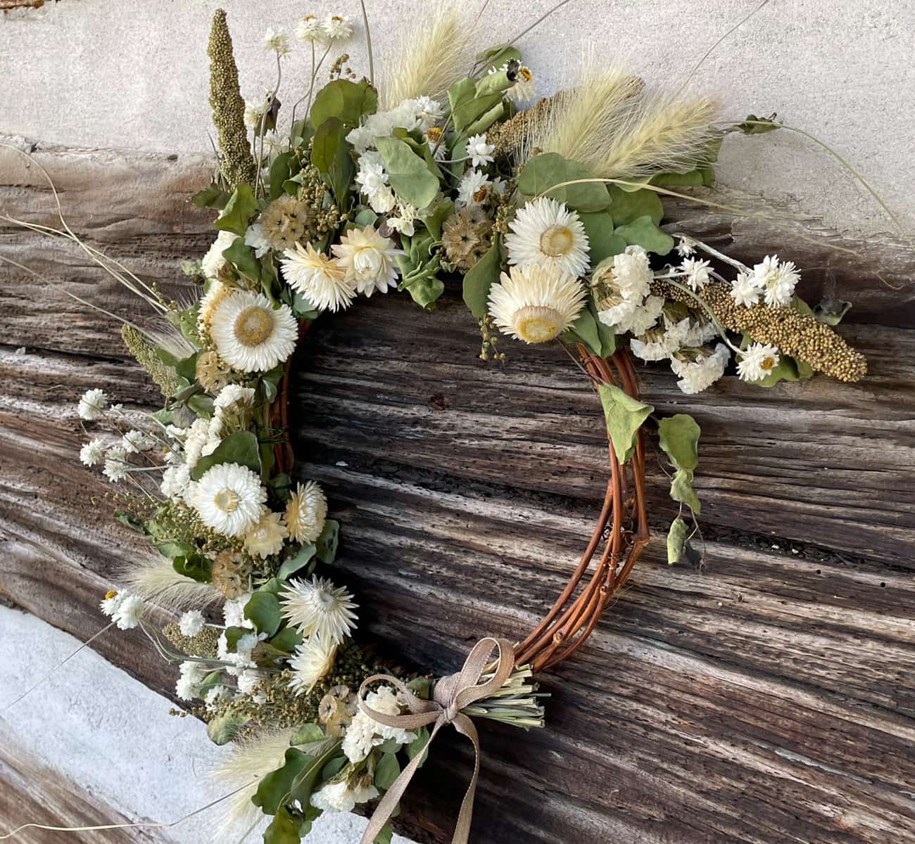 Natural dreid flower wreath.