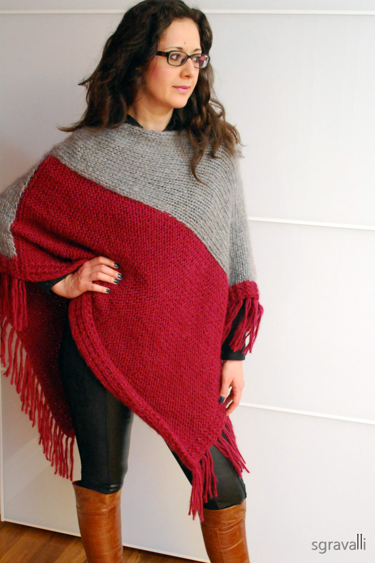 Maroon Gray Poncho by Sgravalli - Old Barn Flower Farm