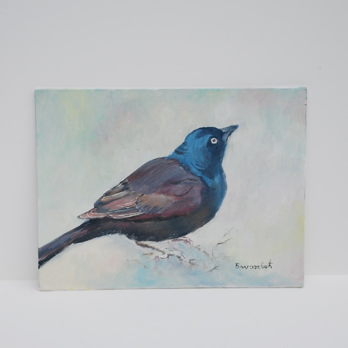 Black Blue Bird Oil Painting - Art by Brko - Old Barn Flower Farm